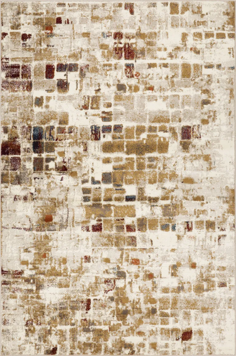 Brown Beige Abstract Tiles Distressed Runner Rug Photo 1