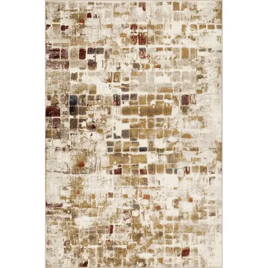 Brown Beige Abstract Tiles Distressed Runner Rug Photo 1