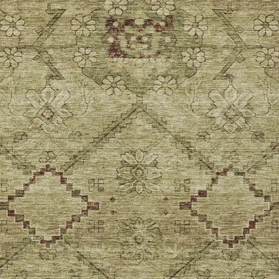 Brown Beige And Artichoke Green Floral Washable Indoor Outdoor Area Rug Photo 6