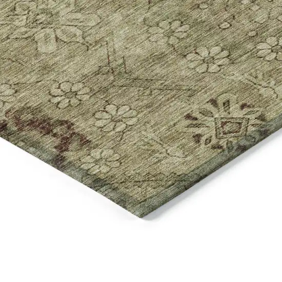 Brown Beige And Artichoke Green Floral Washable Indoor Outdoor Area Rug Photo 5