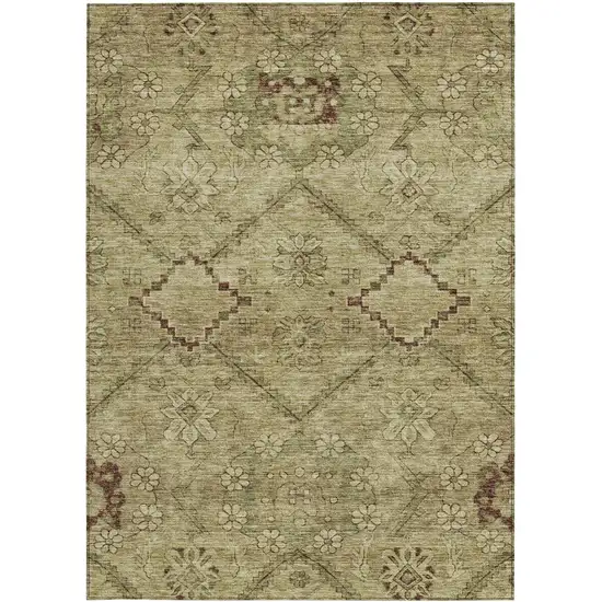 Brown Beige And Artichoke Green Floral Washable Indoor Outdoor Area Rug Photo 7