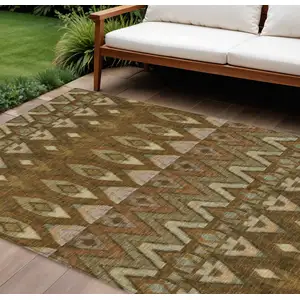 Photo of Brown Beige And Artichoke Green Southwestern Washable Indoor Outdoor Area Rug