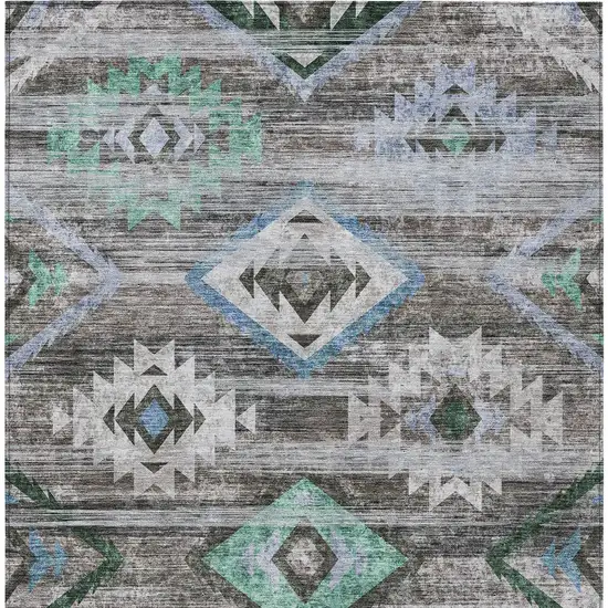 Brown Beige And Blue Southwestern Washable Indoor Outdoor Area Rug Photo 8