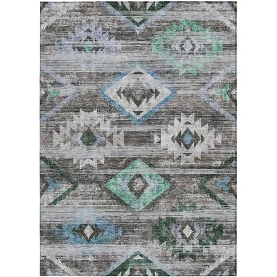 Brown Beige And Blue Southwestern Washable Indoor Outdoor Area Rug Photo 8