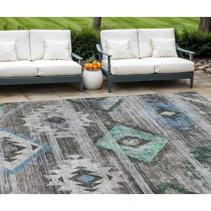 Photo of Brown Beige And Blue Southwestern Washable Indoor Outdoor Area Rug