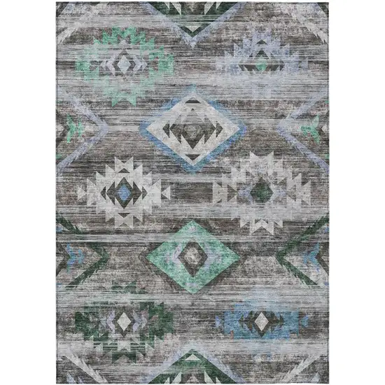 Brown Beige And Blue Southwestern Washable Indoor Outdoor Area Rug Photo 2