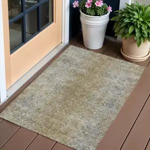 Photo of Brown Beige And Charcoal Oriental Washable Indoor Outdoor Area Rug