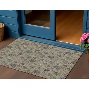 Photo of Brown Beige And Chocolate Floral Washable Indoor Outdoor Area Rug