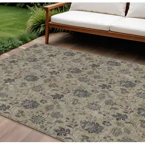 Photo of Brown Beige And Chocolate Floral Washable Indoor Outdoor Area Rug