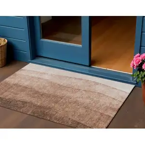 Photo of Brown Beige And Chocolate Ombre Washable Indoor Outdoor Area Rug