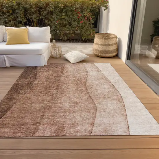 Brown Beige And Chocolate Ombre Washable Indoor Outdoor Area Rug Photo 8