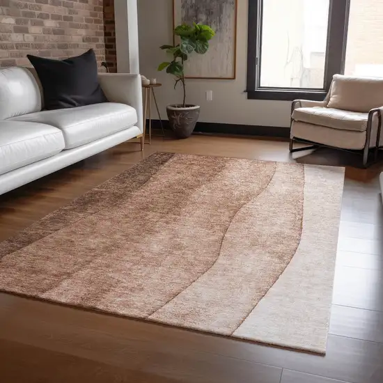 Brown Beige And Chocolate Ombre Washable Indoor Outdoor Area Rug Photo 6