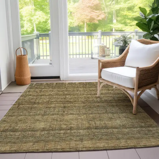 Brown Beige And Chocolate Striped Washable Indoor Outdoor Area Rug Photo 8