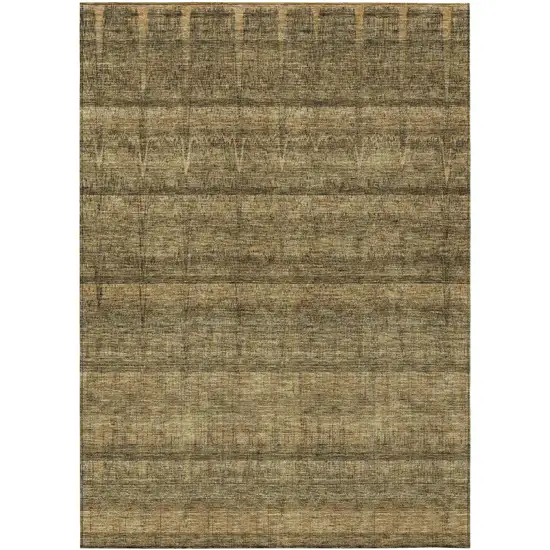 Brown Beige And Chocolate Striped Washable Indoor Outdoor Area Rug Photo 2