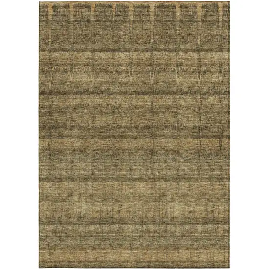 Brown Beige And Chocolate Striped Washable Indoor Outdoor Area Rug Photo 5