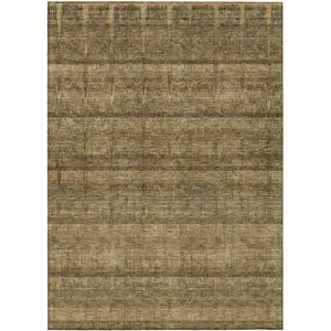 Photo of Brown Beige And Chocolate Striped Washable Indoor Outdoor Area Rug