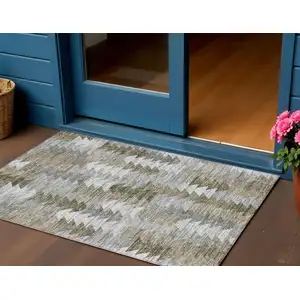 Photo of Brown Beige And Gray Geometric Washable Indoor Outdoor Area Rug