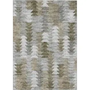 Photo of Brown Beige And Gray Geometric Washable Indoor Outdoor Area Rug