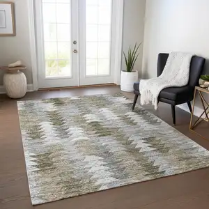 Photo of Brown Beige And Gray Geometric Washable Indoor Outdoor Area Rug