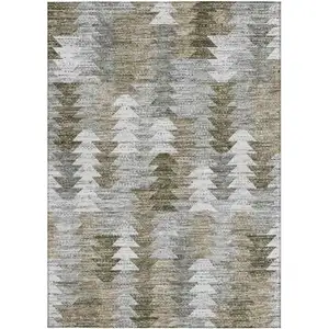 Photo of Brown Beige And Gray Geometric Washable Indoor Outdoor Area Rug