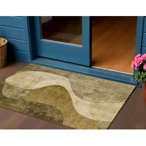 Photo of Brown Beige And Ivory Abstract Washable Indoor Outdoor Area Rug