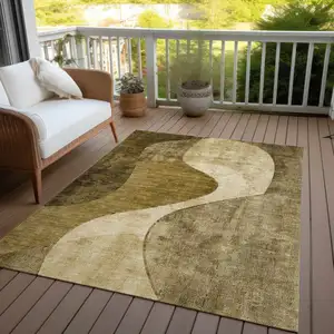 Photo of Brown Beige And Ivory Abstract Washable Indoor Outdoor Area Rug