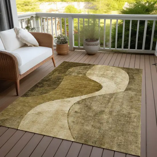 Brown Beige And Ivory Abstract Washable Indoor Outdoor Area Rug Photo 9