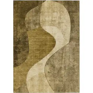 Photo of Brown Beige And Ivory Abstract Washable Indoor Outdoor Area Rug