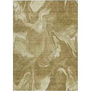 Photo of Brown Beige And Ivory Abstract Washable Indoor Outdoor Area Rug