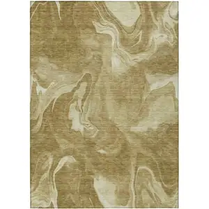 Photo of Brown Beige And Ivory Abstract Washable Indoor Outdoor Area Rug