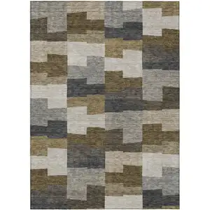 Photo of Brown Beige And Ivory Geometric Washable Indoor Outdoor Area Rug