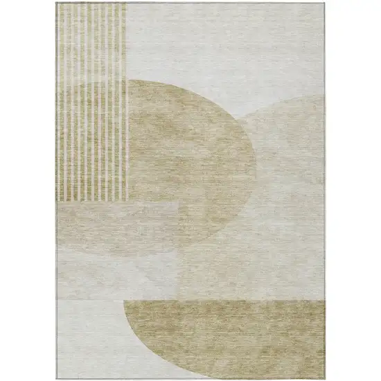 Brown Beige And Ivory Geometric Washable Indoor Outdoor Area Rug Photo 2