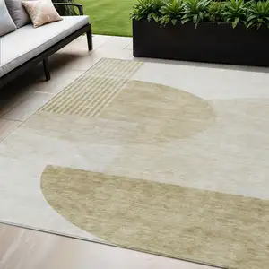 Photo of Brown Beige And Ivory Geometric Washable Indoor Outdoor Area Rug