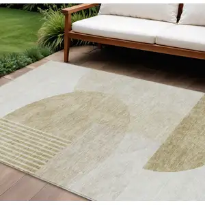 Photo of Brown Beige And Ivory Geometric Washable Indoor Outdoor Area Rug