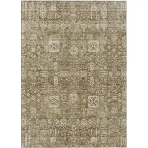 Photo of Brown Beige And Ivory Oriental Washable Indoor Outdoor Area Rug