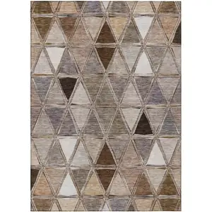 Photo of Brown Beige And Khaki Geometric Washable Indoor Outdoor Area Rug