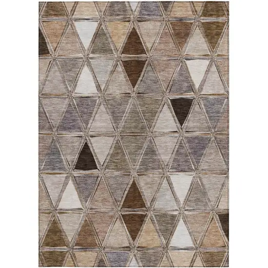 Brown Beige And Khaki Geometric Washable Indoor Outdoor Area Rug Photo 5