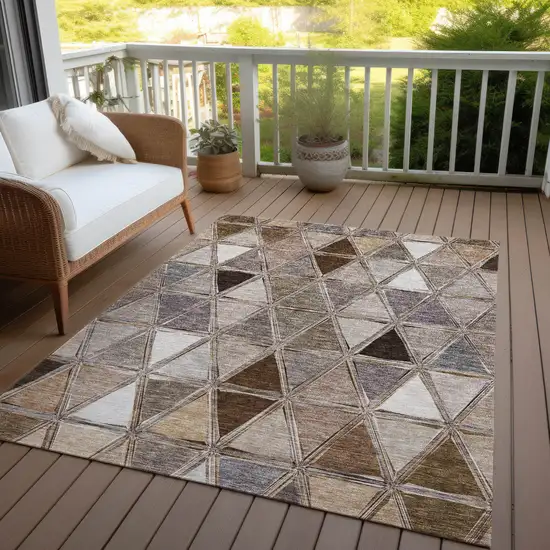 Brown Beige And Khaki Geometric Washable Indoor Outdoor Area Rug Photo 7