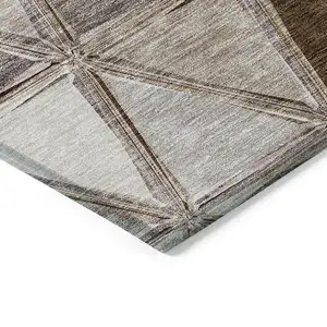 Photo of Brown Beige And Khaki Geometric Washable Indoor Outdoor Area Rug