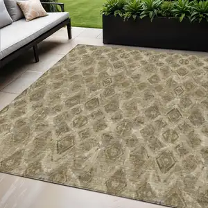 Photo of Brown Beige And Tan Geometric Washable Indoor Outdoor Area Rug