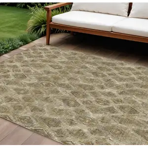 Photo of Brown Beige And Tan Geometric Washable Indoor Outdoor Area Rug