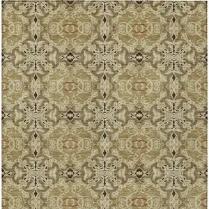 Photo of Brown Beige And Tan Medallion Washable Indoor Outdoor Area Rug