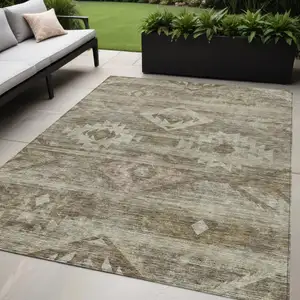 Photo of Brown Beige And Tan Southwestern Washable Indoor Outdoor Area Rug