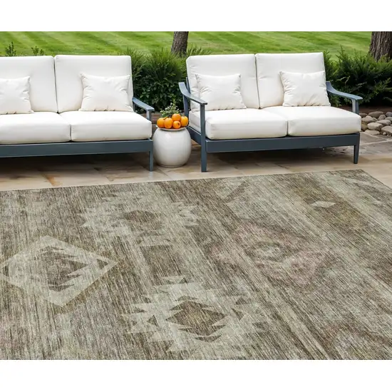 Brown Beige And Tan Southwestern Washable Indoor Outdoor Area Rug Photo 1