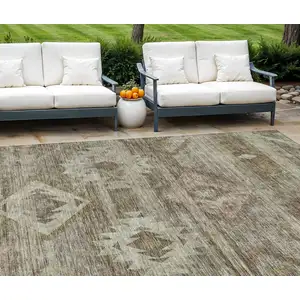 Photo of Brown Beige And Tan Southwestern Washable Indoor Outdoor Area Rug