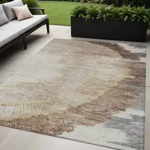 Photo of Brown Beige And Taupe Abstract Washable Indoor Outdoor Area Rug