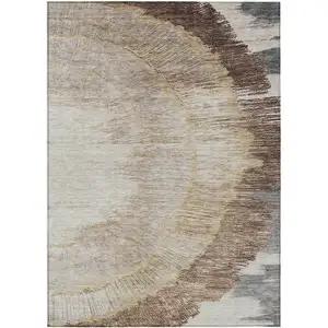 Photo of Brown Beige And Taupe Abstract Washable Indoor Outdoor Area Rug