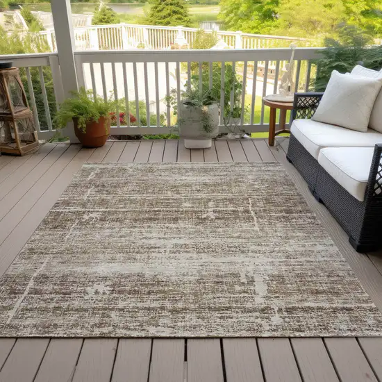 Brown Beige And Taupe Abstract Washable Indoor Outdoor Area Rug Photo 5