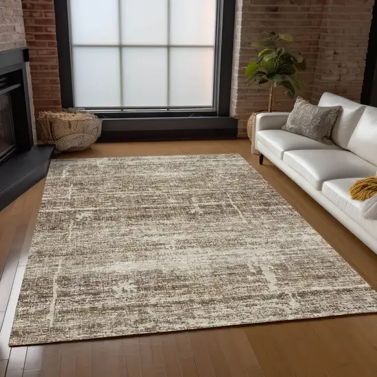 Brown Beige And Taupe Abstract Washable Indoor Outdoor Area Rug Photo 7