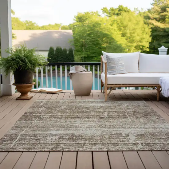 Brown Beige And Taupe Abstract Washable Indoor Outdoor Area Rug Photo 8